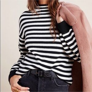Anthropologie balloon sleeved Striped Black and White Sweater